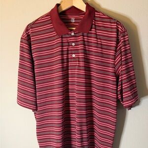 PGA Tour Men's Polo Shirt - Burgundy with Stripes
